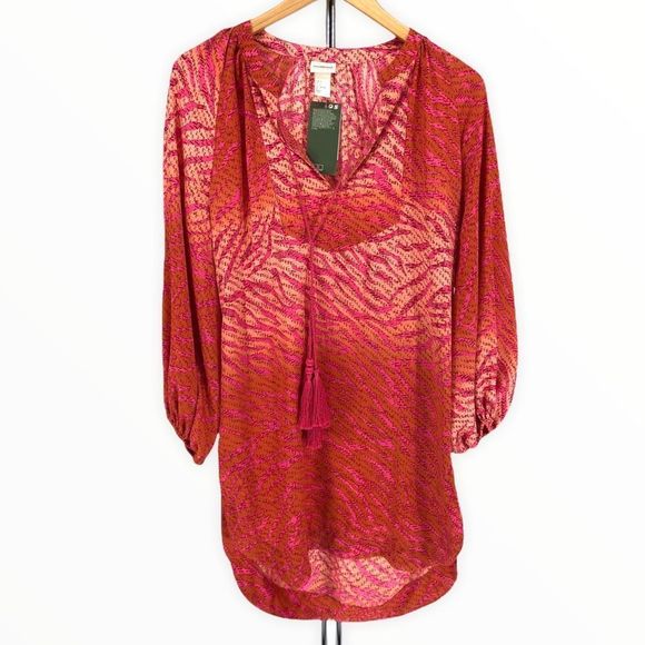 H&M Tunic Conscious Collection Orange Pink Zebra Print Coverup Dress NWT - Picture 1 of 10